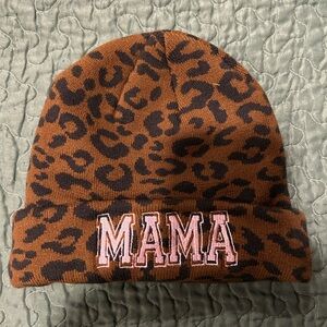 Brown Leopard Print 'MAMA' Beanie